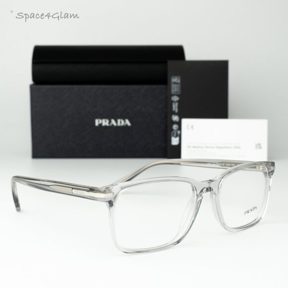 Prada Men Eyeglasses Crystal Grey Demo Square PR14WV U431O1 BRAND NEW - Picture 3 of 8